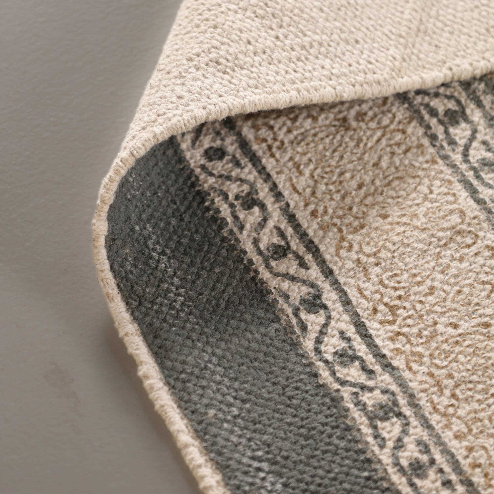 Hand block printed Cotton Floor Rug for Living Room and Bedroom in Ivory and Charcoal Colour | Soft Washable Rug