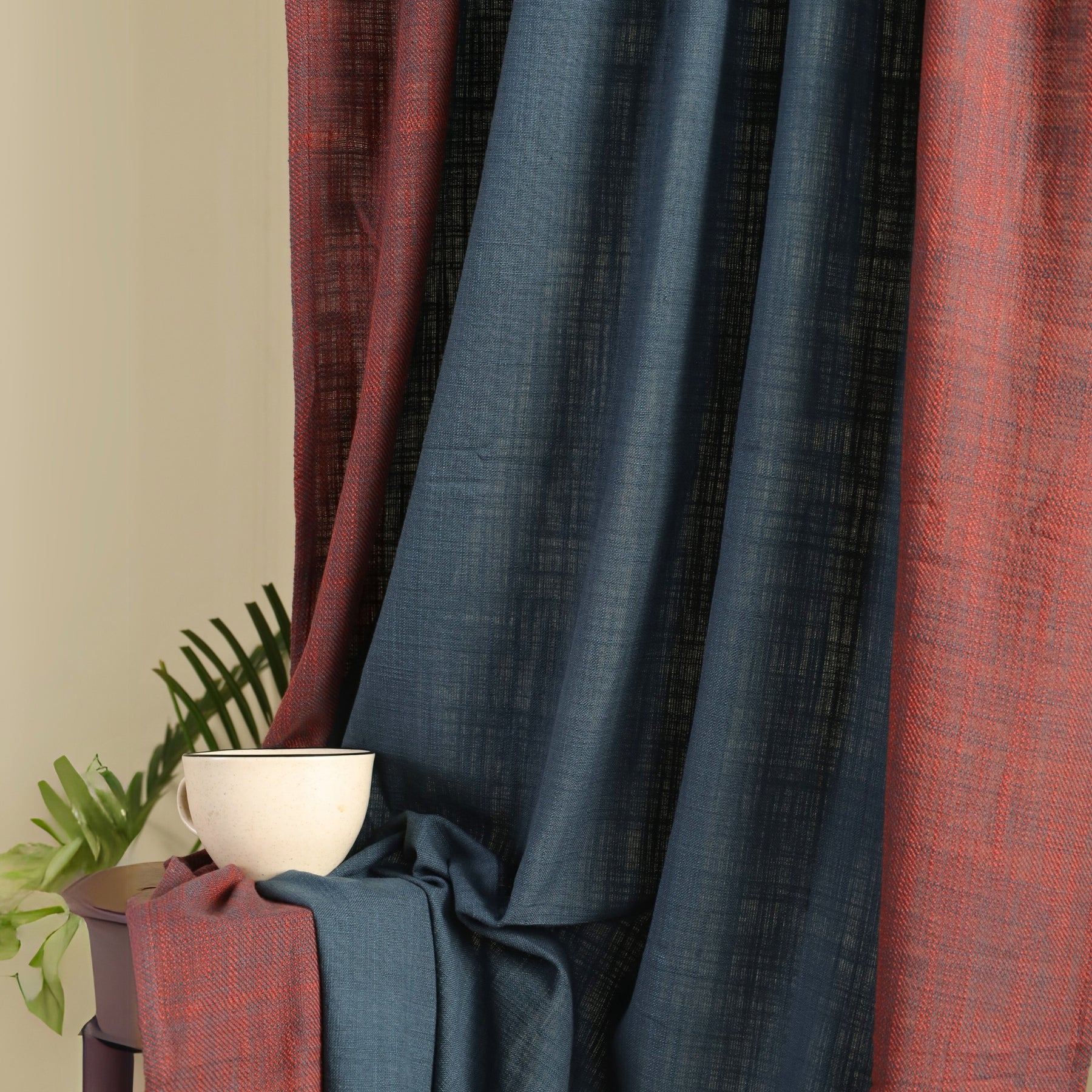 Pure Cotton solid Curtains set in bright navy blue Colours, available in 7ft as pack of 2