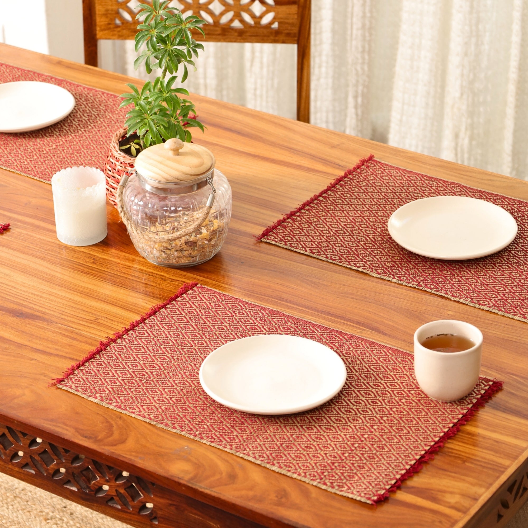 Cotton and Grass Table mats in Maroon | Set of 4 and 6