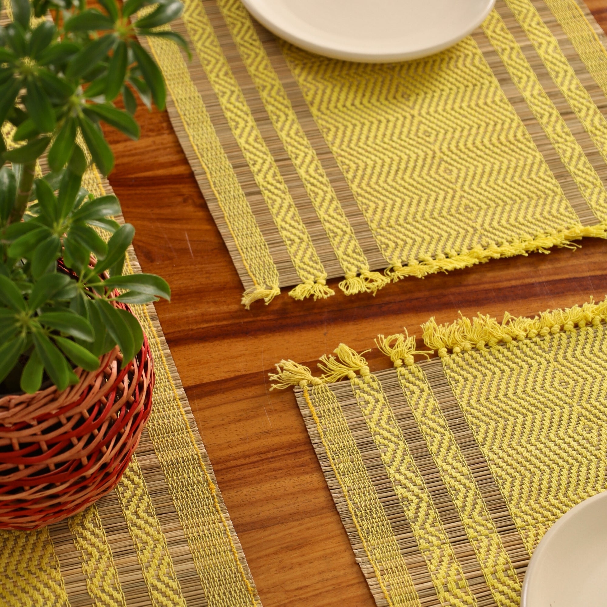 Cotton and Grass Table mats in Lemon Yellow | Set of 4 and 6