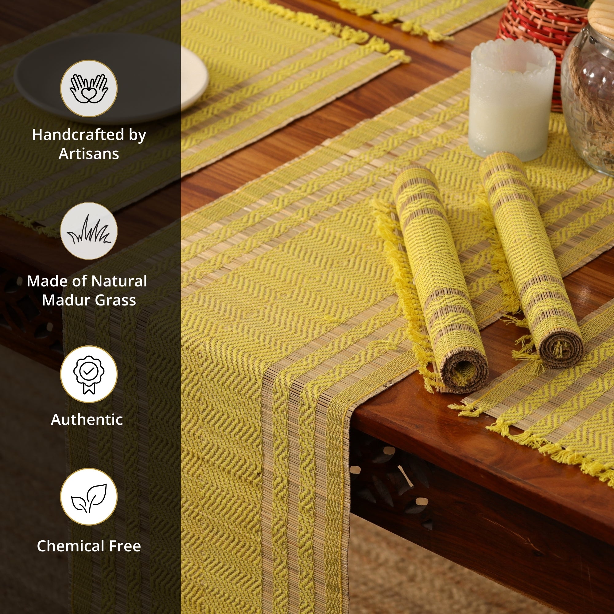 Cotton and Grass Table mats in Lemon Yellow | Set of 4 and 6