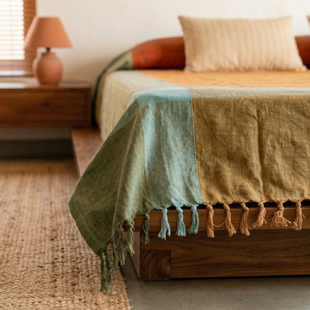Honey Mustard Pure Cotton Bedcover | Single and Queen | Handprinted