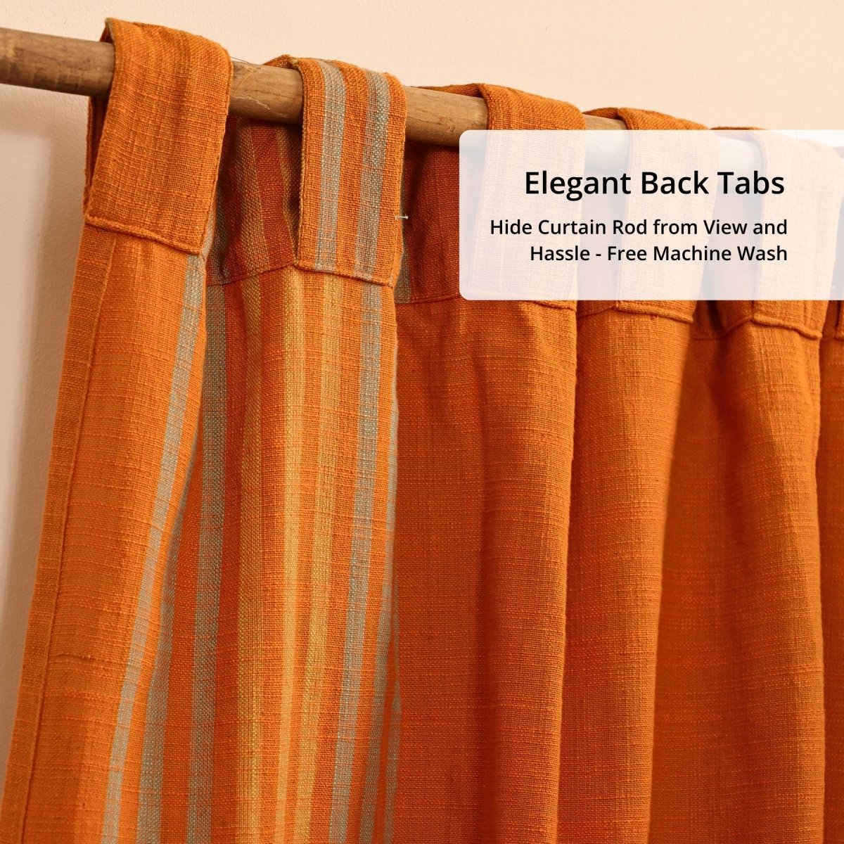Pure Cotton Semi Blackout Curtains in Apricot and Rust colour with 60% light blocking | Best curtains for living room