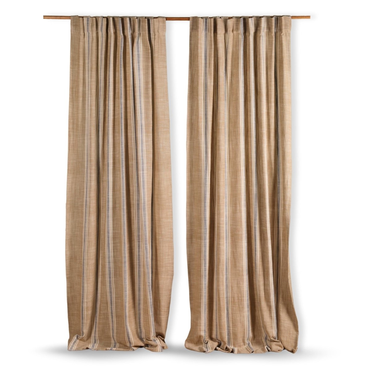 Beige & Blue Handwoven Cotton Striped Curtain 7 ft
