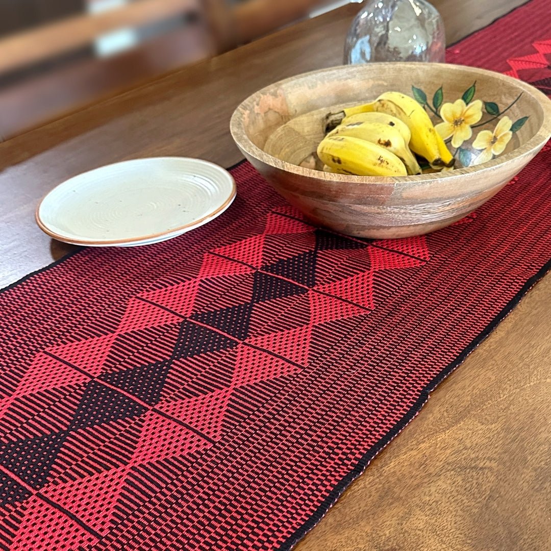Black and Red Handwoven Pure Cotton Dining Table Runner | 6 Seater