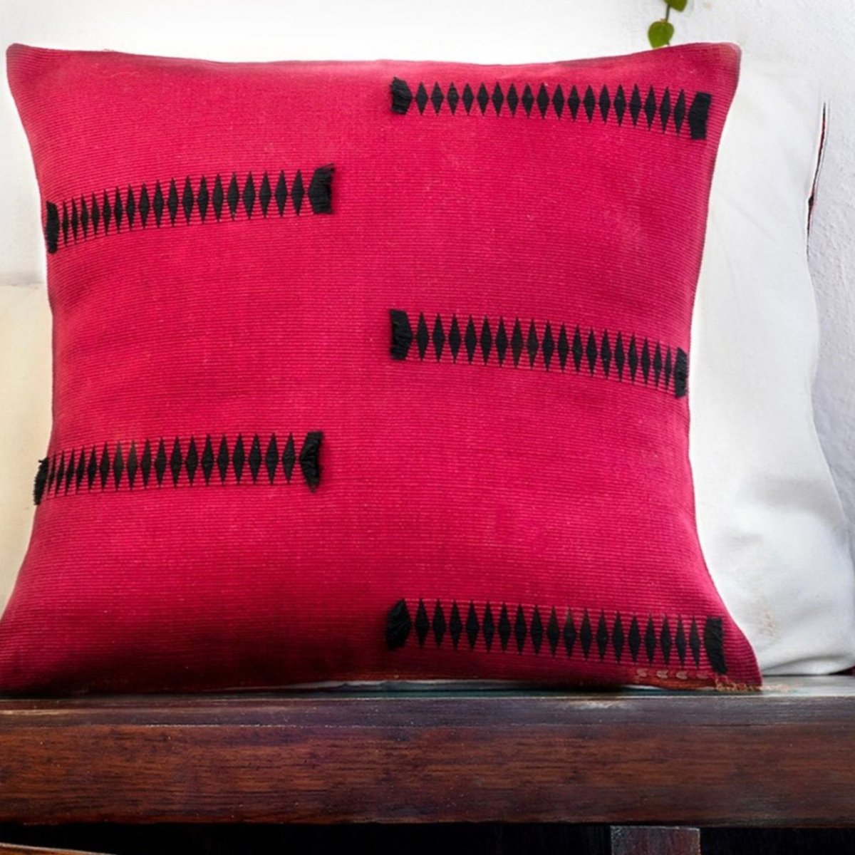 Black & Red Lined Handwoven Cushion Cover