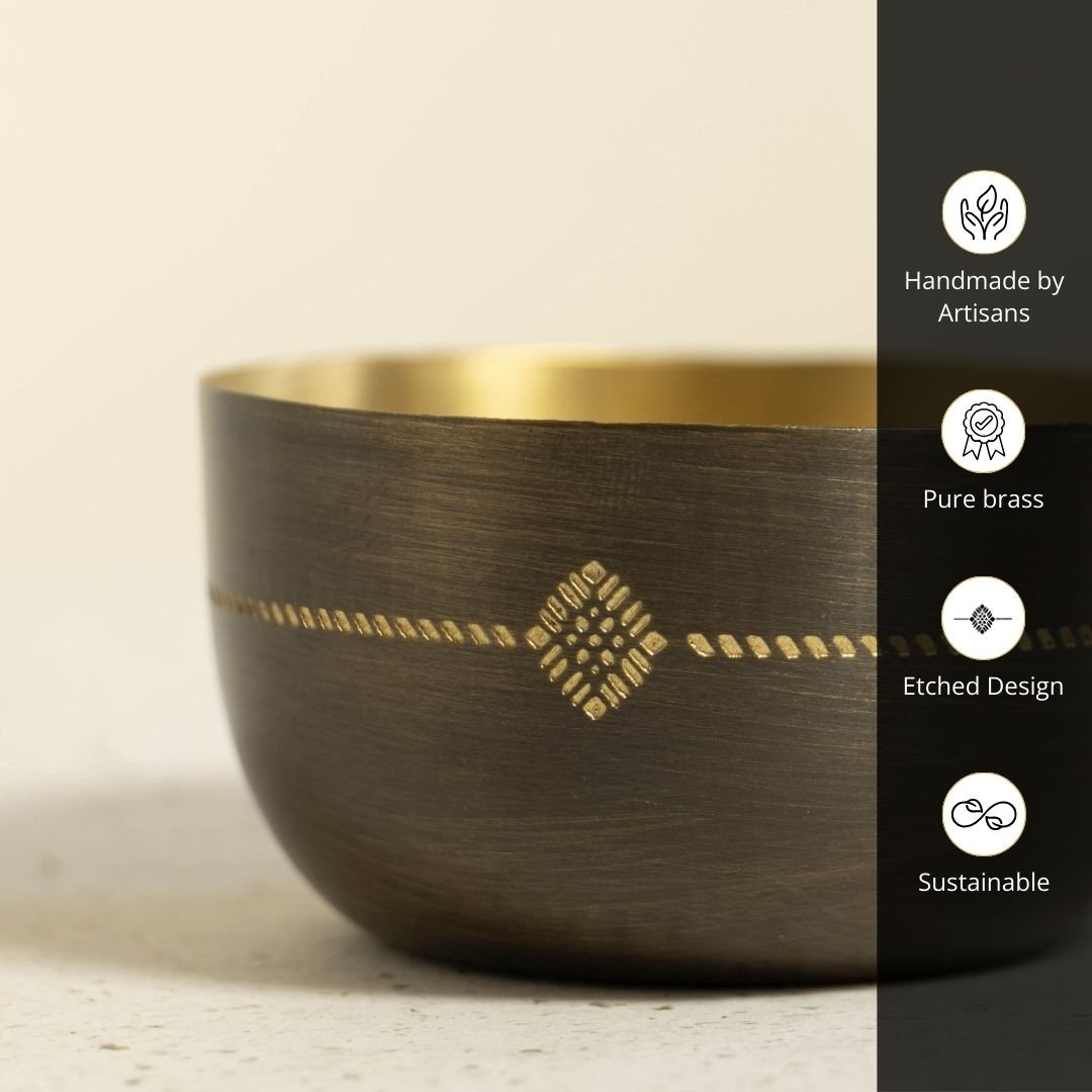 Bowl for Nuts, Snacks and Condiments made with Pure Brass in an Antique Kanjeevaram design them