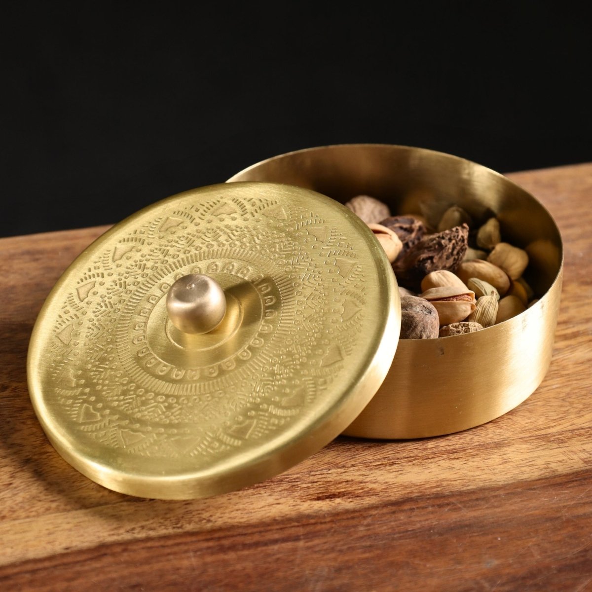 Pure Brass kitchen masala box | Traditional Engraved designed kitchenware