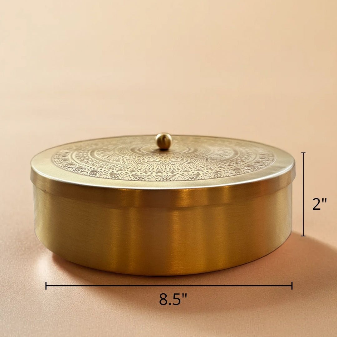 Pure Brass kitchen masala box | Traditional Engraved designed kitchenware