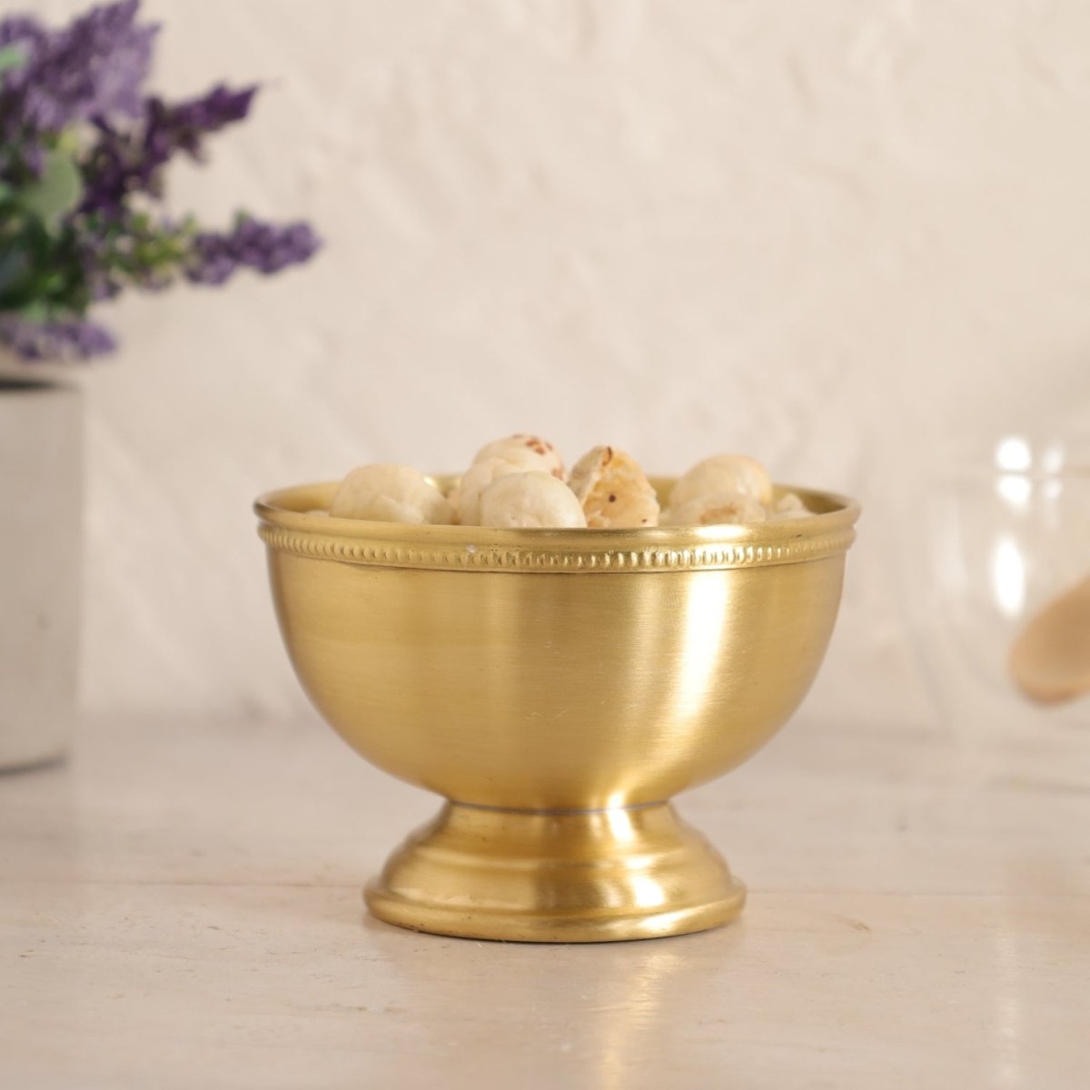 Handcrafted pure brass serving bowl with traditional etching, ideal for puja, prasadam, or serving dry fruits, adding timeless Indian elegance. Set of 1