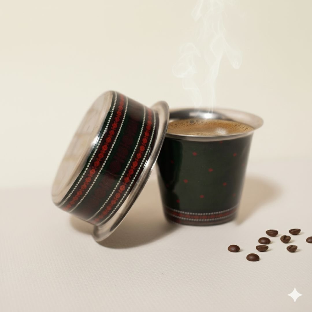 Handcrafted pure brass kitchen masala box with Kanjeevaram-inspired etching, adding timeless Indian elegance.