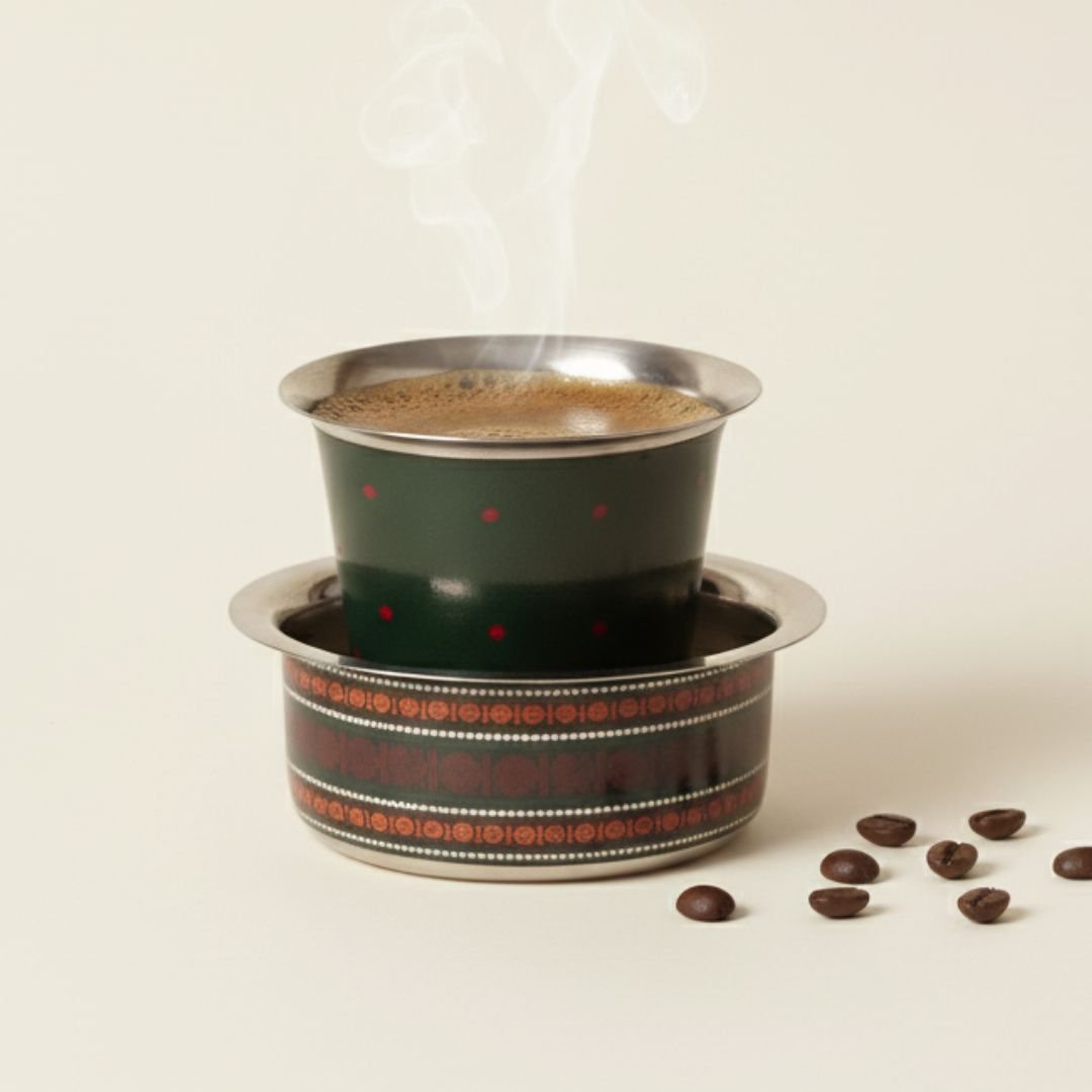 Handcrafted pure brass kitchen masala box with Kanjeevaram-inspired etching, adding timeless Indian elegance.