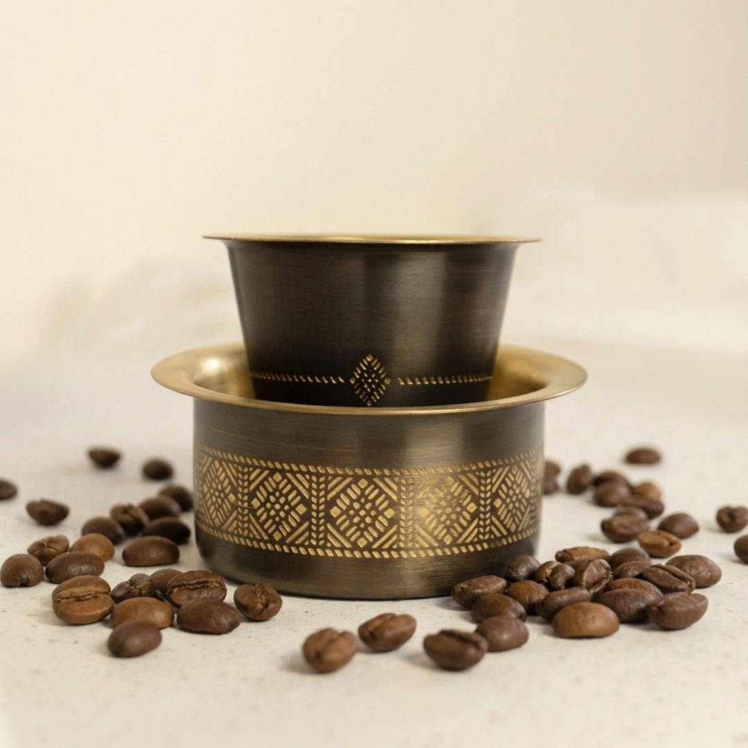Coffee Dabara Set made with Pure Brass in an Antique Kanjeevaram design theme