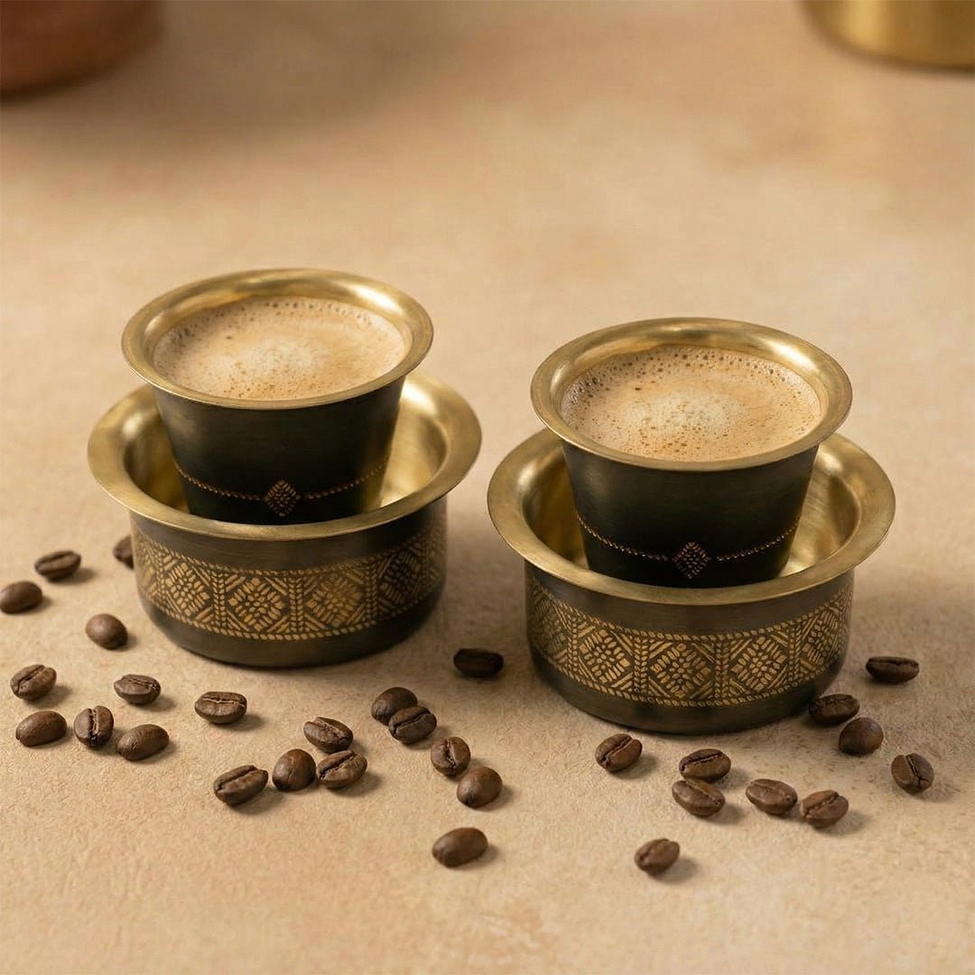 Coffee Dabara Set made with Pure Brass in an Antique Kanjeevaram design theme