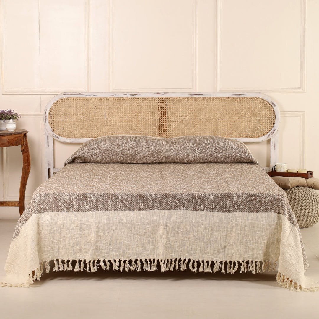 Earthy Brown Pure Cotton Bedcover | Queen Size | Handprinted