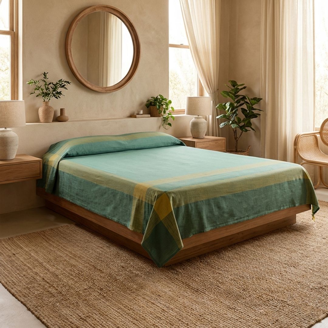 Teal Pure Cotton Bedcover | Single and Queen | Handprinted