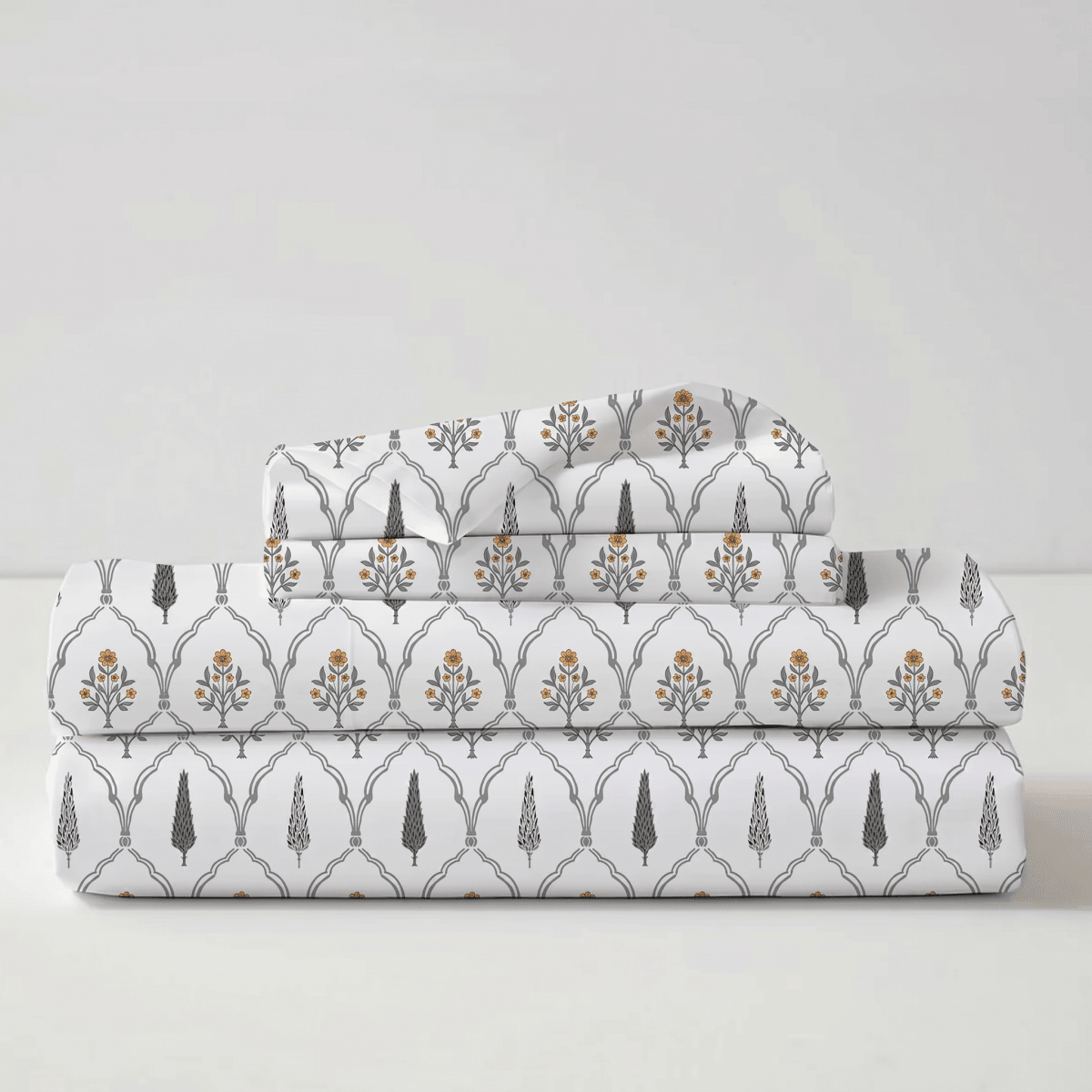 Cotton Bed sheet Set With 2 Pillow Covers| Pure Cotton Hand Printed In Cypress Yellow | Queen size