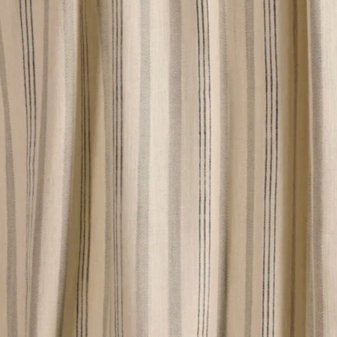 Pure Cotton Curtains in off white and charcoal colours with Double Stripes, available in 7ft pack of 1 and 2