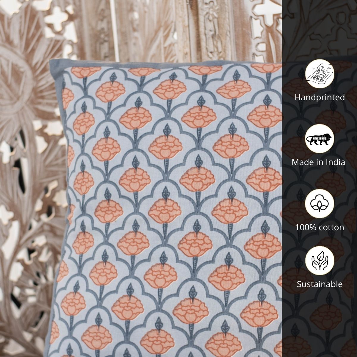 Blue and Dusty Pink Cotton Cushion Cover | 18x18 in | Set of 3, 4 and 5 | Jaali Design