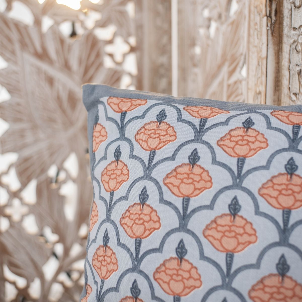 Blue and Dusty Pink Cotton Cushion Cover | 18x18 in | Set of 3, 4 and 5 | Jaali Design
