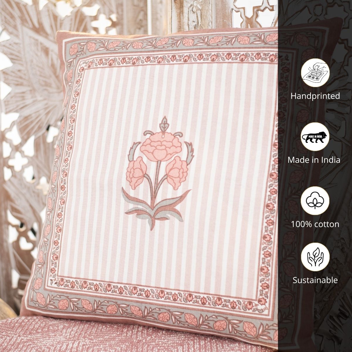 Dusty Pink Cotton Cushion Cover | 18x18 in | Set of 3, 4 and 5 | Floral Design