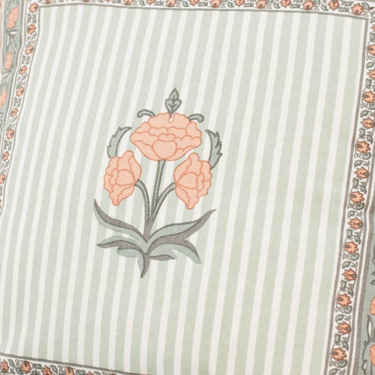 Green and Dusty Pink Cotton Cushion Cover | 18x18 in | Set of 3, 4 and 5 | Floral Design