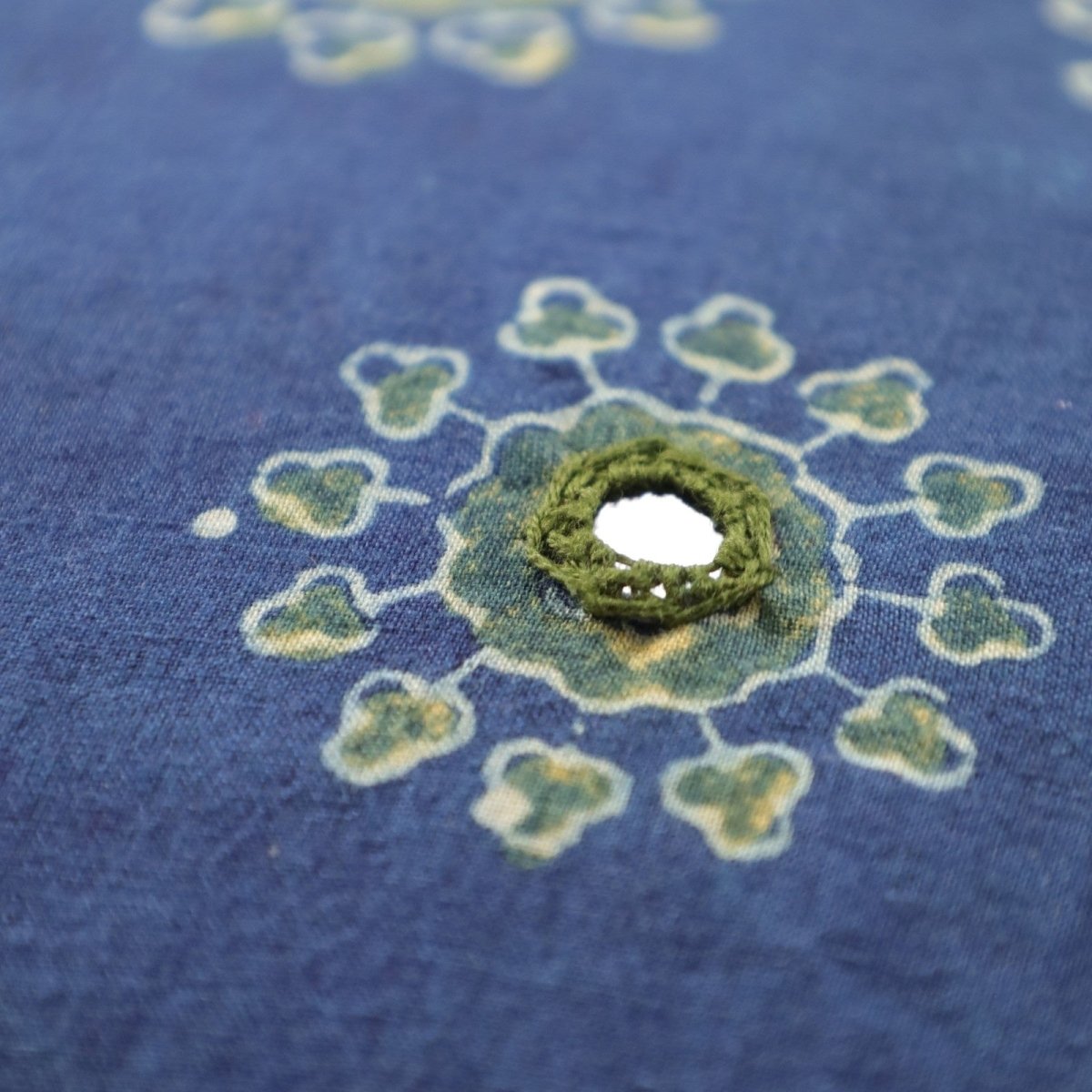 Embroidered Cotton Cushion Cover in Indigo and Green | 16x16 in | Set of 1,2 and 4