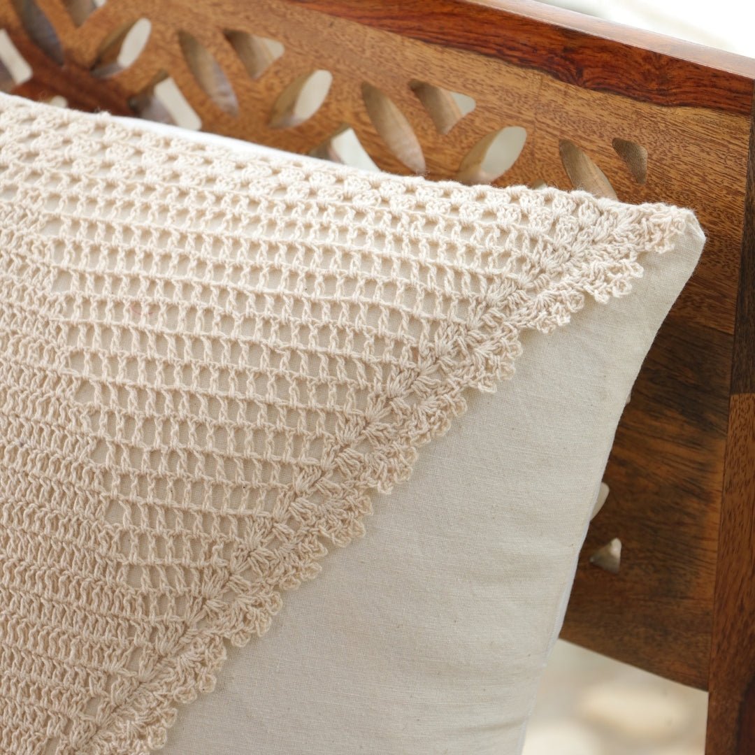 Pure Cotton Crochet Cushion Cover in Rust and Off White | 16x16 in | Set of 1,2,3,4 and 5