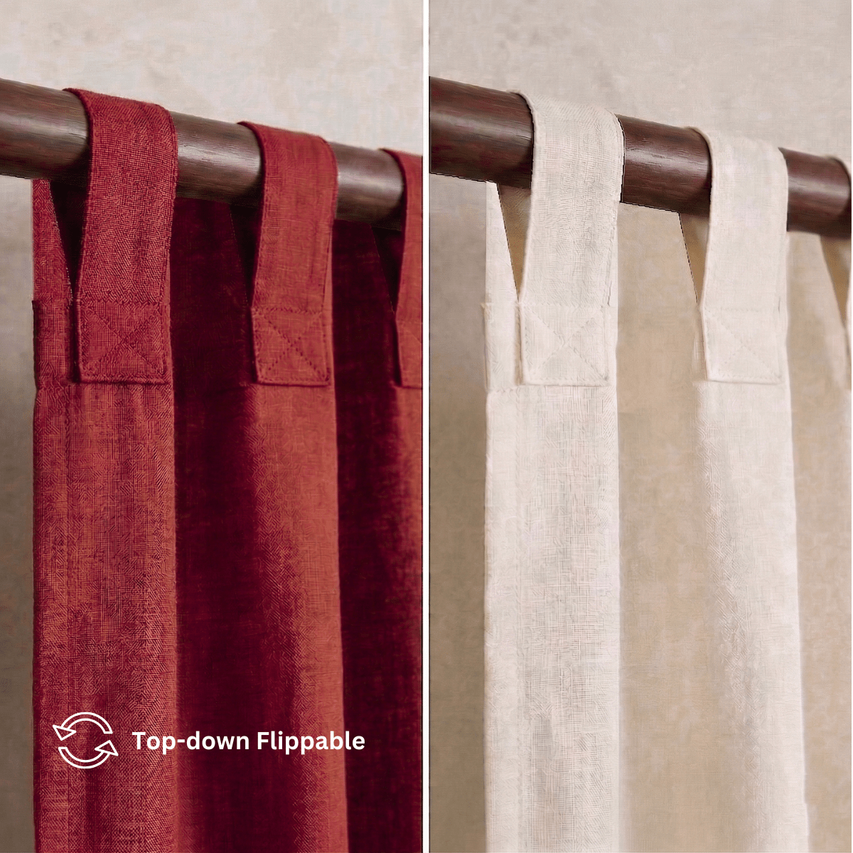 Set of 2 Room Darkening Curtains and Cushion Covers in Maroon and Off White
