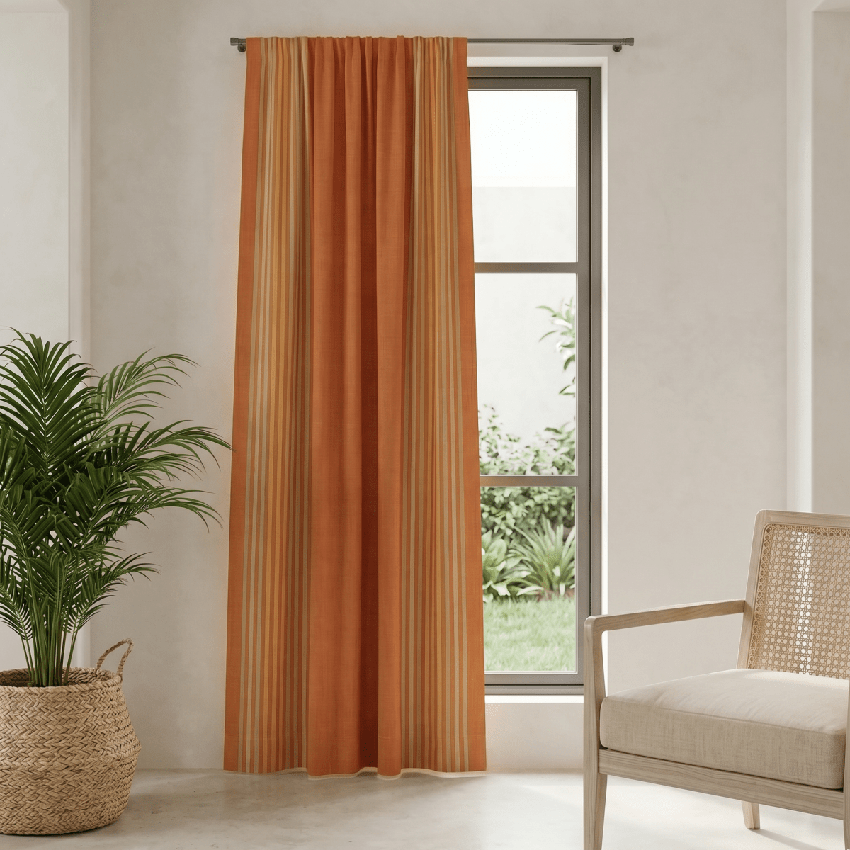 Pure Cotton Semi Blackout Curtains in Apricot and Rust colour with 60% light blocking | Best curtains for living room