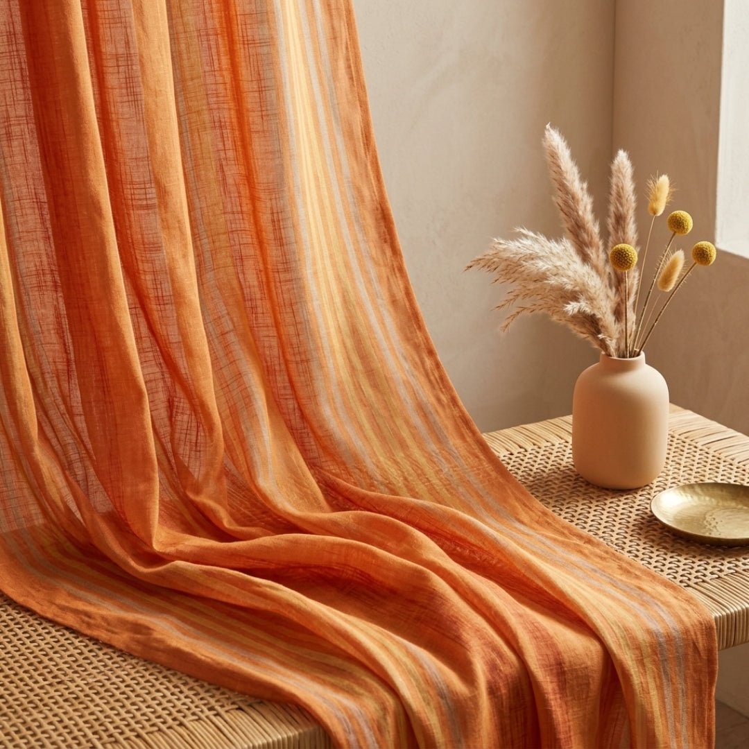 Pure Cotton Semi Blackout Curtains in Apricot and Rust colour with 60% light blocking | Best curtains for living room
