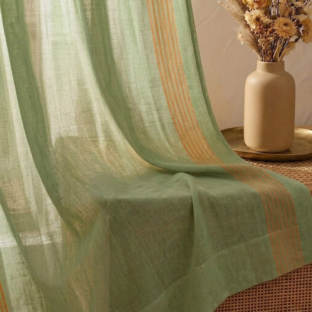 Pure Cotton Semi Blackout Curtains in Sage and Teal colour with 60% light blocking | Best curtains for living room