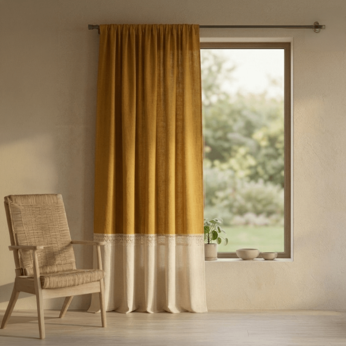 Pure Cotton Door Curtain in Mustard & Off White available in set of 1 and 2