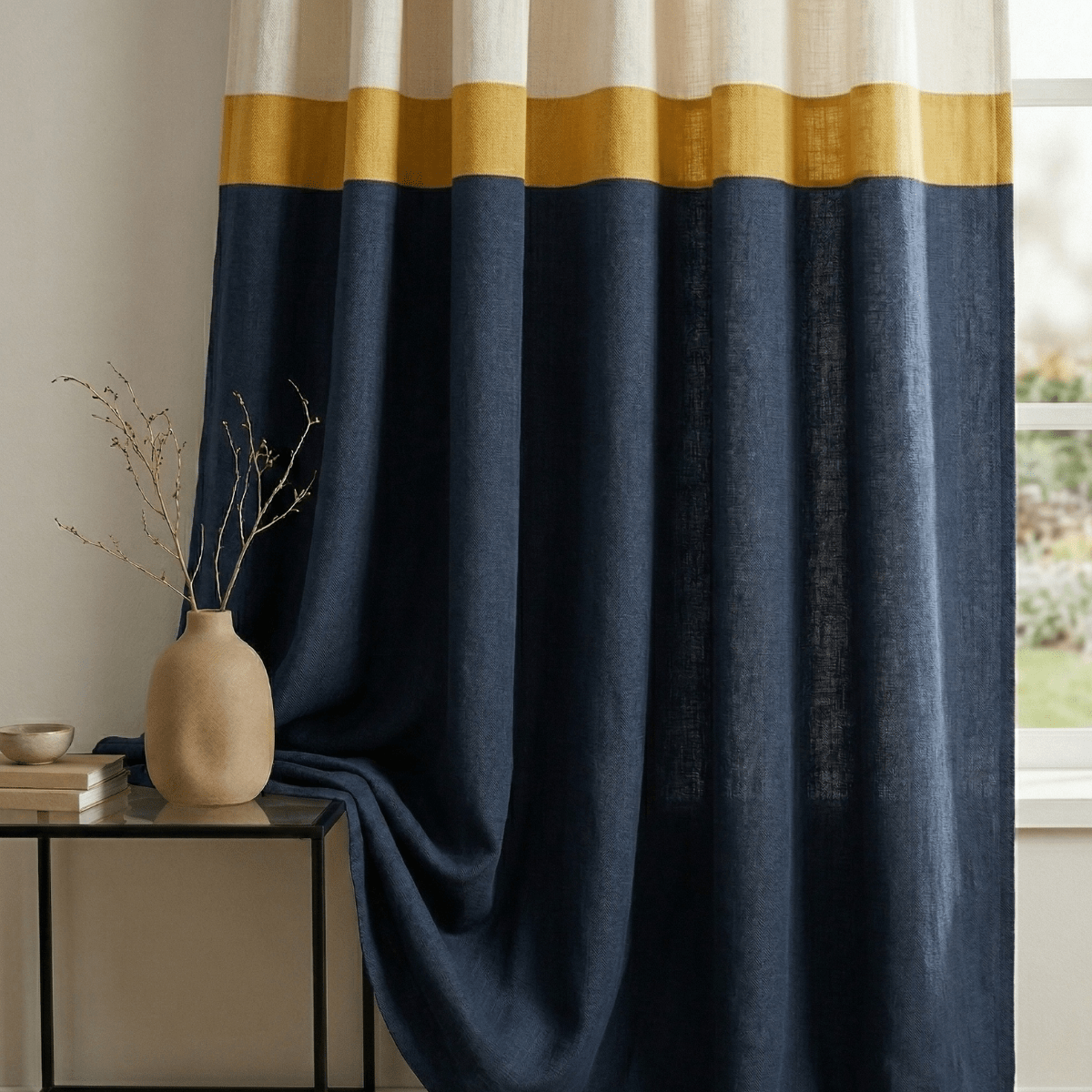 Pure Cotton Door Curtain Woven in Navy and Off white available in set of 1 and 2