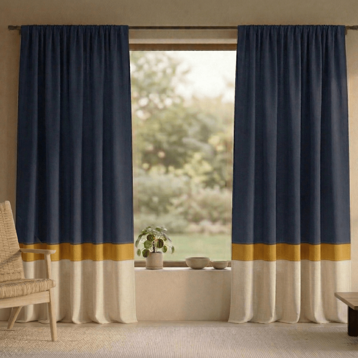 Pure Cotton Door Curtain Woven in Navy and Off white available in set of 1 and 2