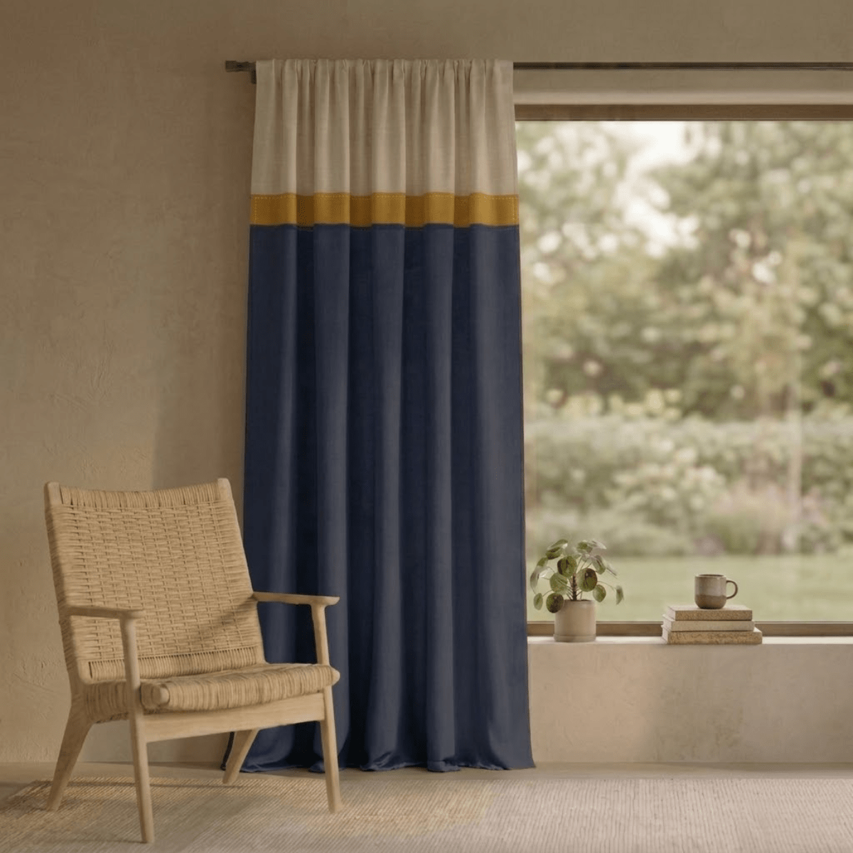 Pure Cotton Door Curtain Woven in Navy and Off white available in set of 1 and 2