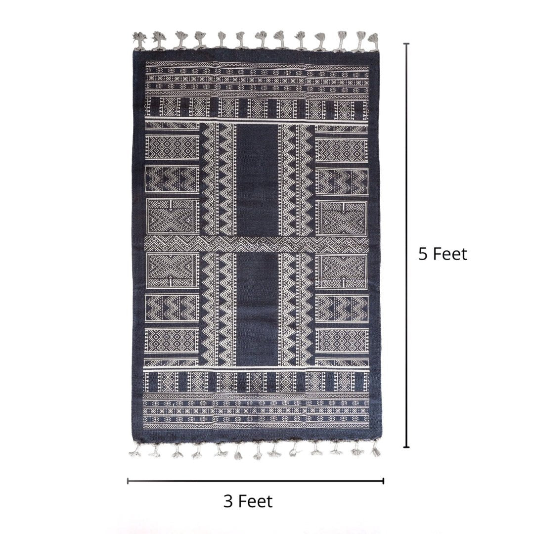 Blue Cotton Hand Printed Living Room Rugs. Adds style to any room