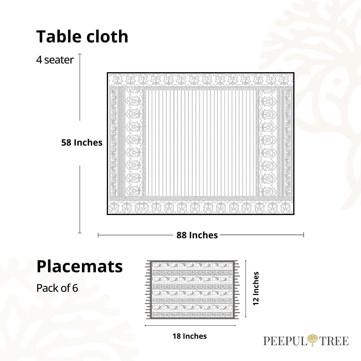 Floral Stripe Cotton Table Cloth & Table Mat in Dusty Pink & Off White | 4 & 6 Seater