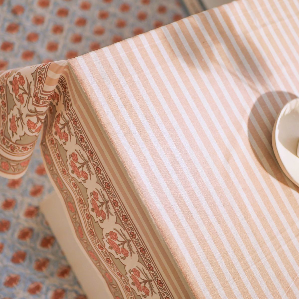 Dusty Pink and Off white Cotton Table Cloth | 4 and 6 Seater