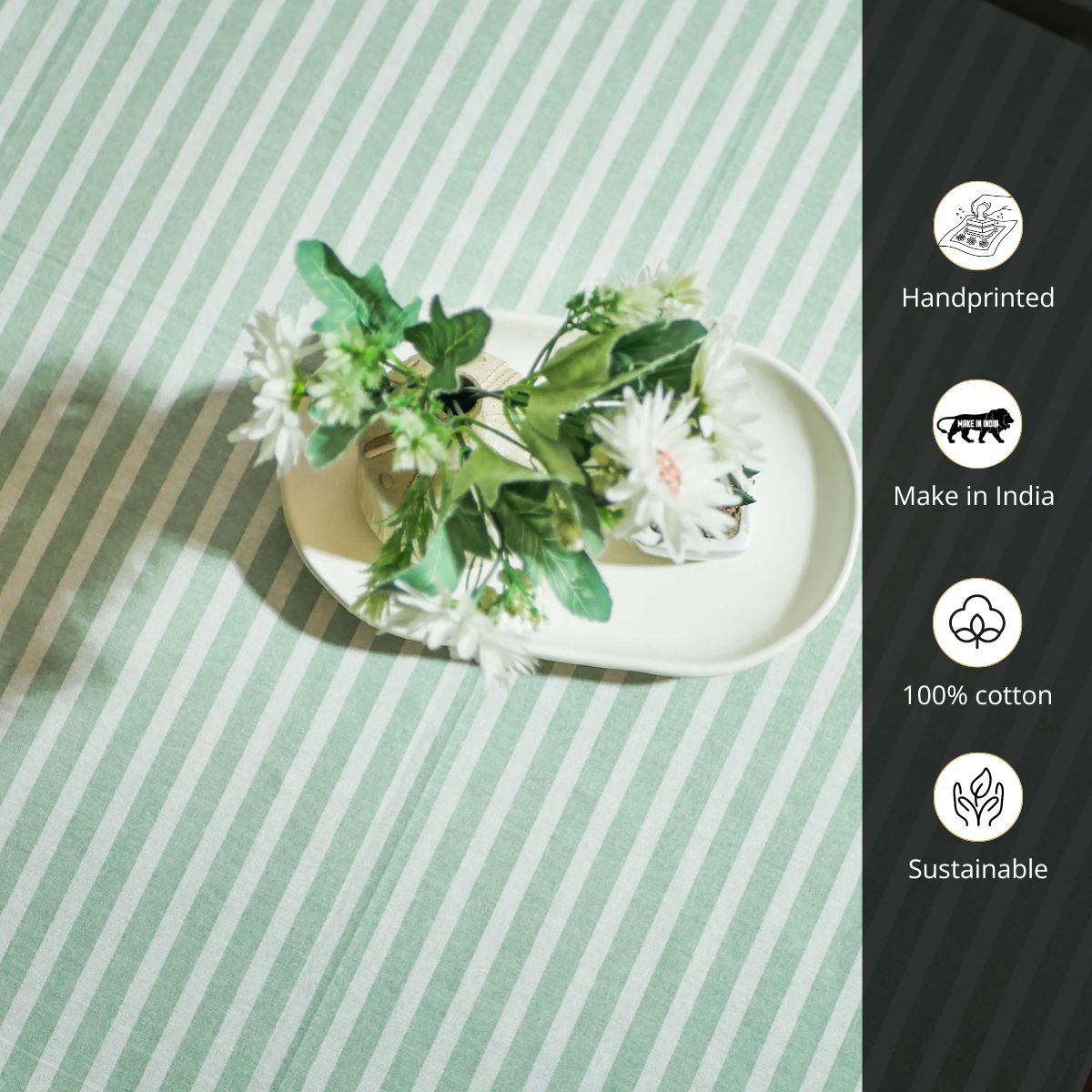 Green and Dusty Pink Cotton Table Cloth | 4 and 6 Seater