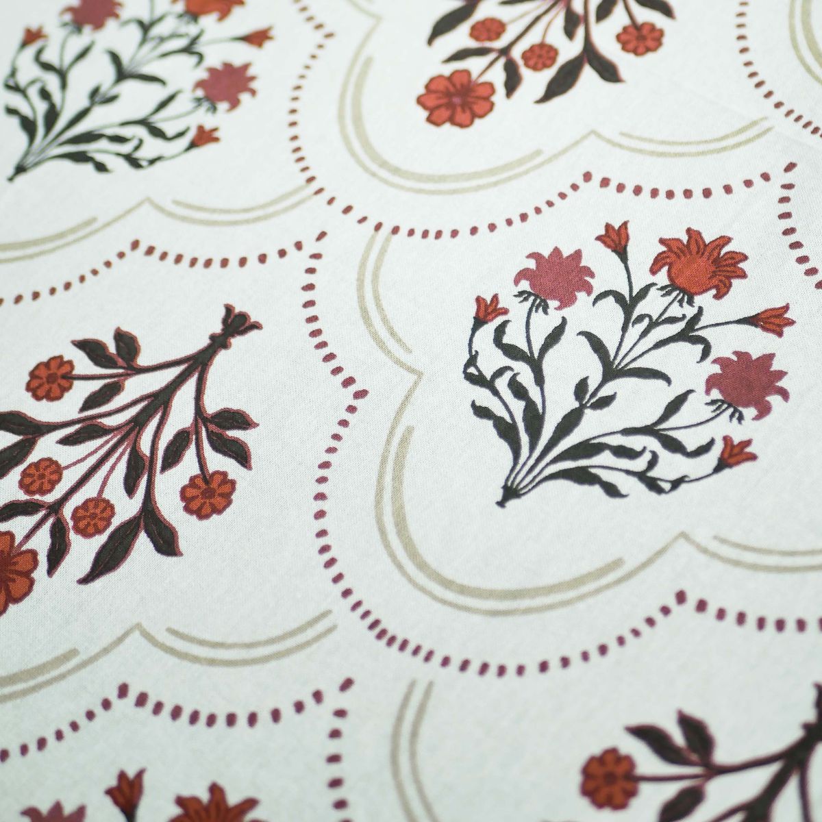 Rust and Maroon Cotton Table Cloth | 4 and 6 Seater | Ornate Floral design