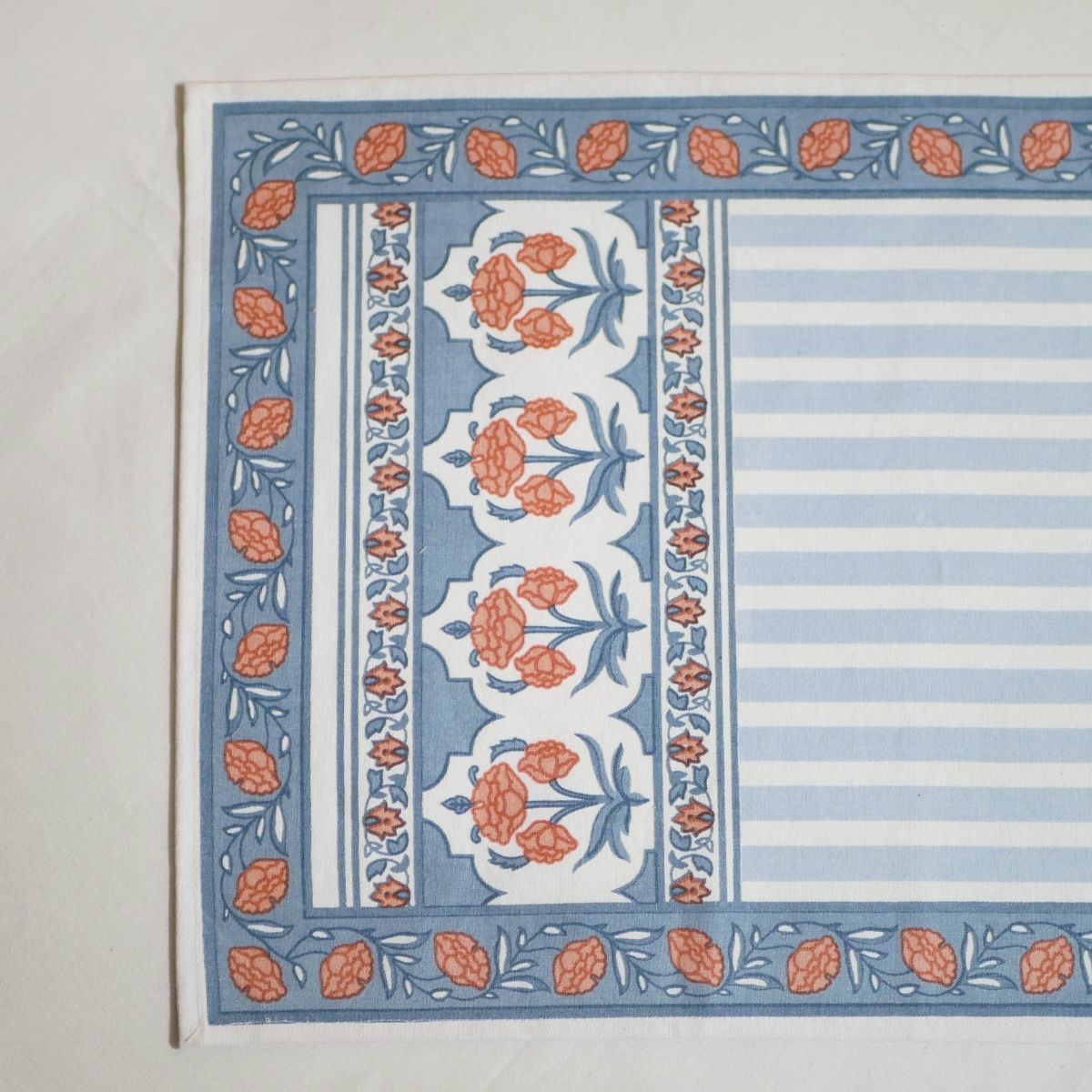 Cotton Table runner in Blue and Dusty Pink | 4 and 6 Seater