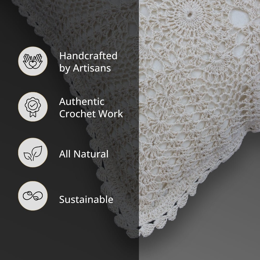 Crochet Cushion Cover made with Pure Cotton In White | 16 x 16 inch| Single or Combos available