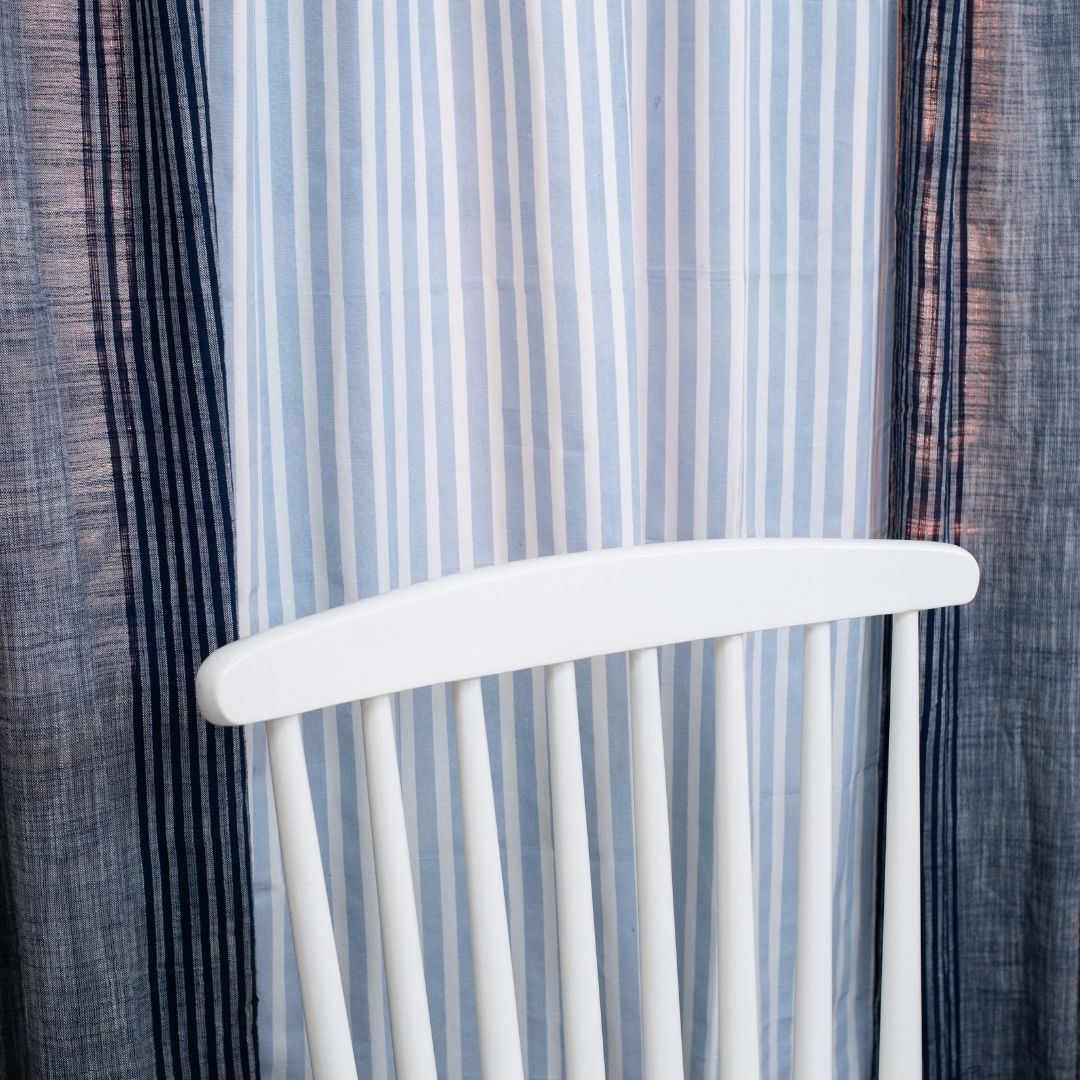 Pure Cotton Sheer Curtains Dusty Pink & Blue | Peepul Tree 7ft | Set of 3 curtains