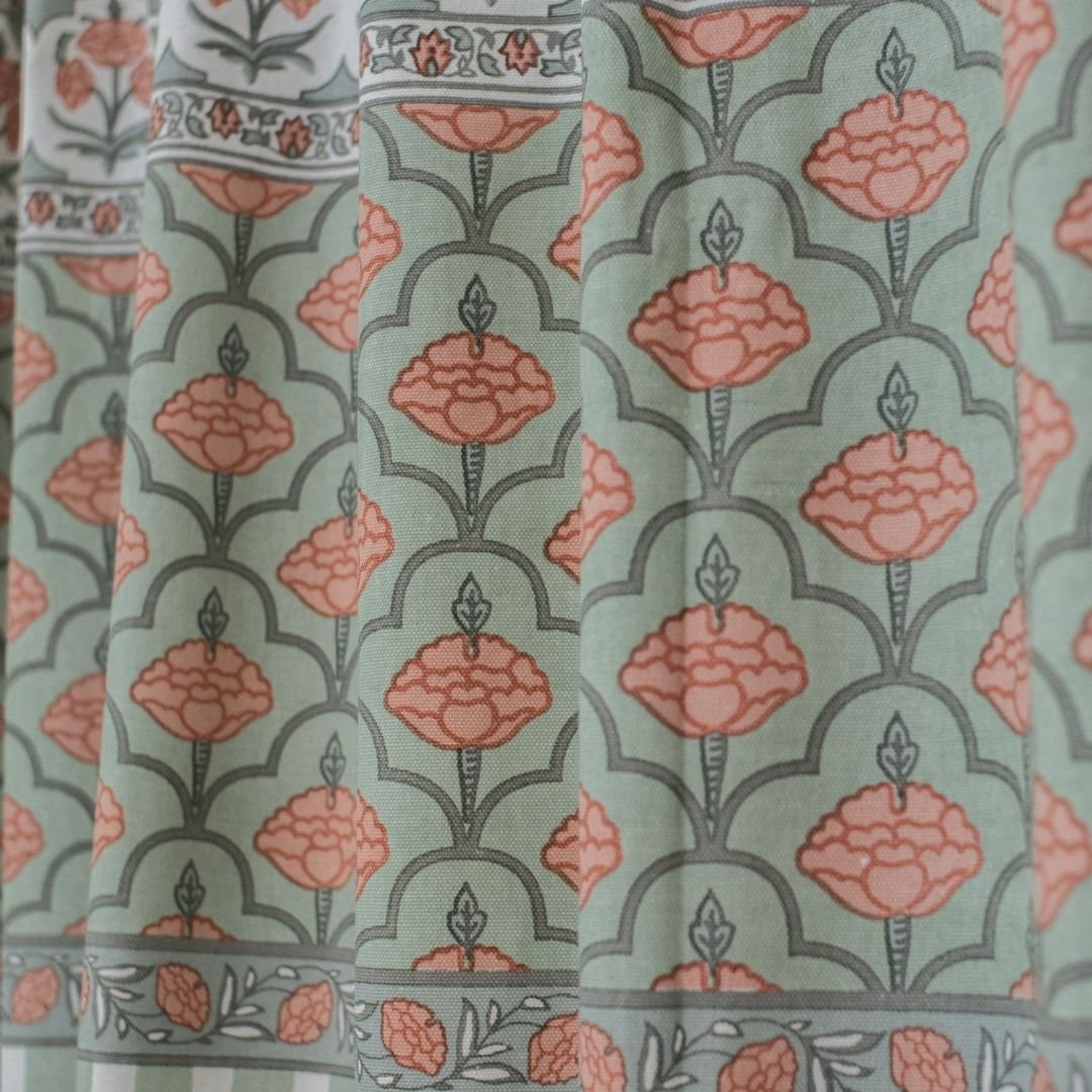 Pure Cotton Opaque and sheer Curtains set in Dusty Pink & Green | Peepul Tree | 7ft available in set of 3