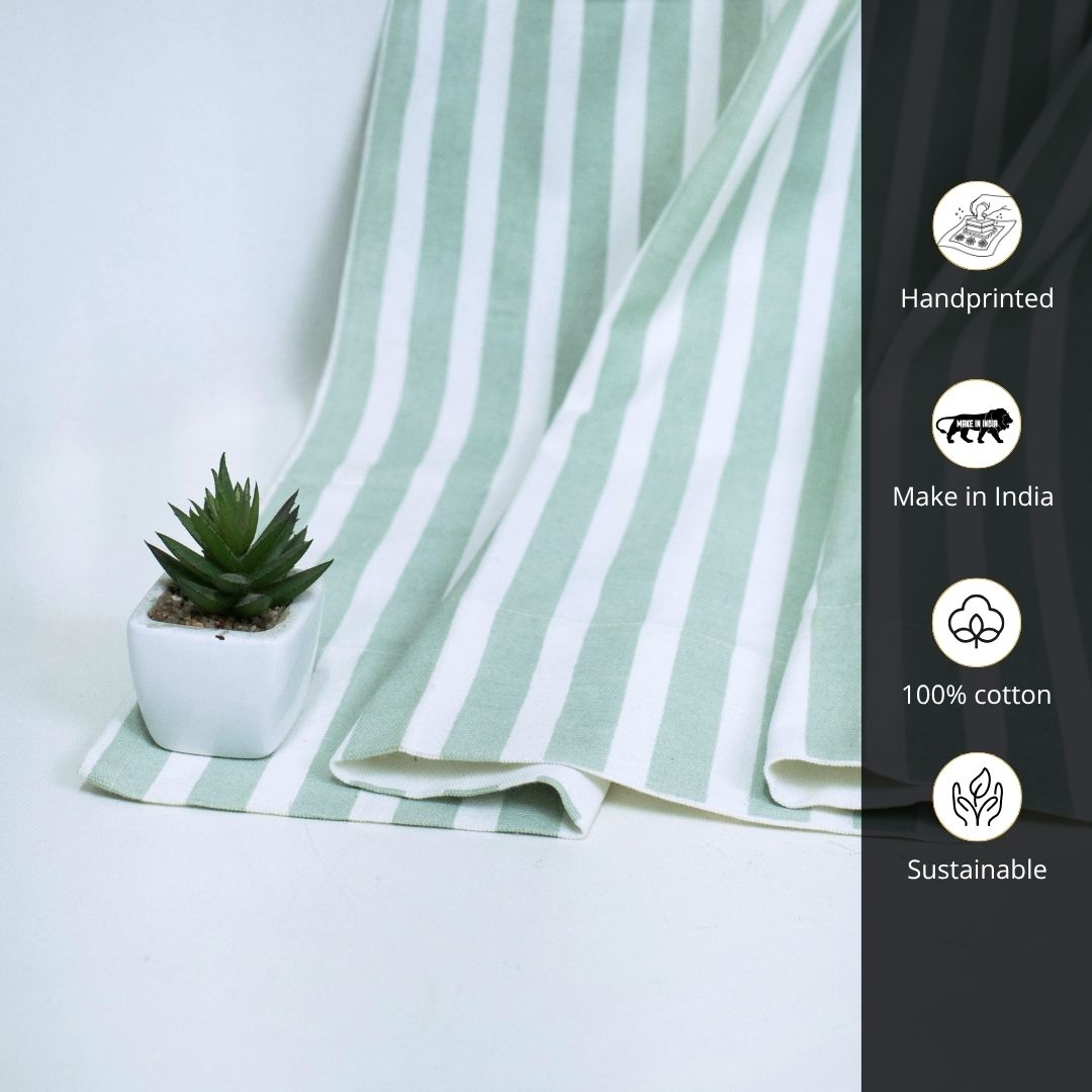 Pure Cotton Opaque and sheer Curtains set in Dusty Pink & Green | Peepul Tree | 7ft available in set of 3