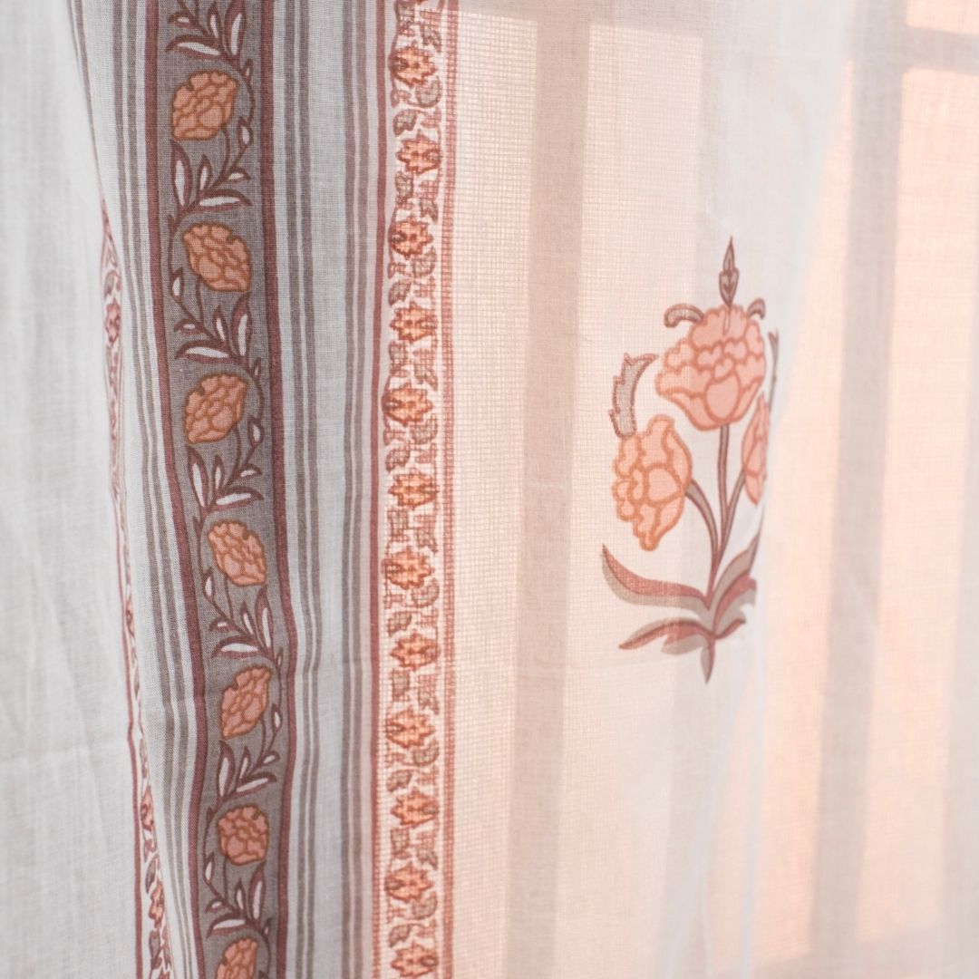 Mulmul Cotton Sheer Curtains Dusty Pink & Off White | Peepul Tree