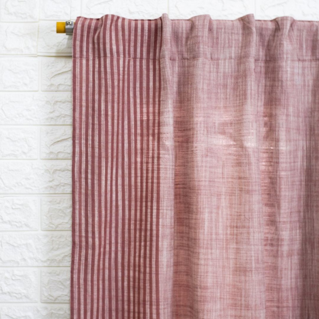 Mulmul Cotton Sheer Curtains Dusty Pink & Off White | Peepul Tree