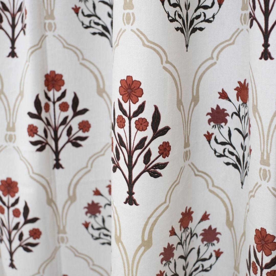 Cotton Sheer Curtains Rust & Maroon | Peepul Tree | Set of 3 Curtains | Best for home decor