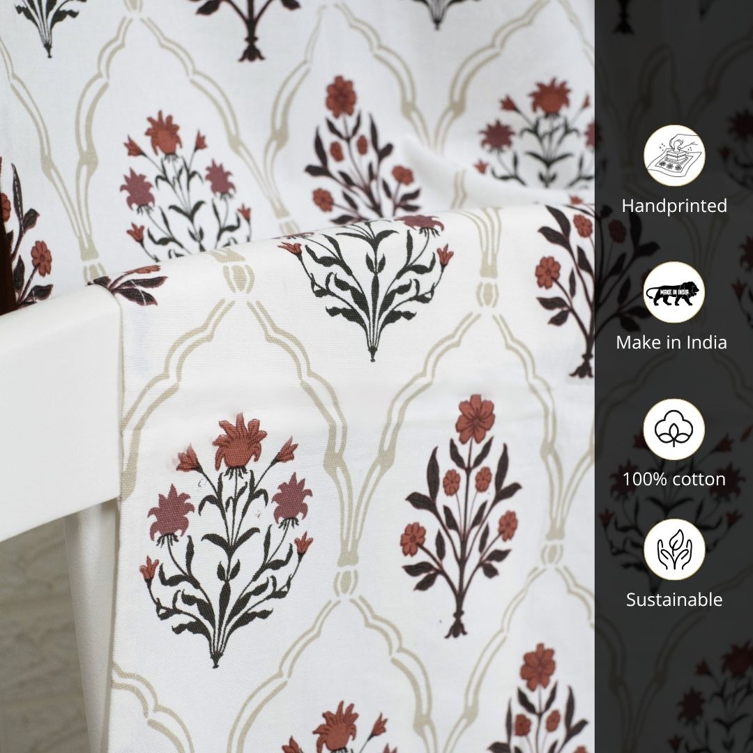 Cotton Sheer Curtains Rust & Maroon | Peepul Tree | Set of 4 Curtains | Best for home decor